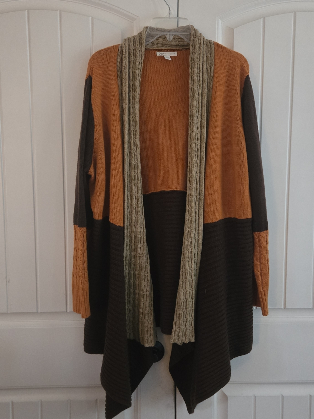 Cato Colorblock Open Front Cardigan Sweater Boho Fall Chunky Cable Knit Duster22